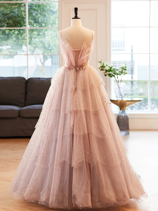 Champagne A-Line Beading Sequin Long Prom Dress, Champagne Formal Dress fg3415