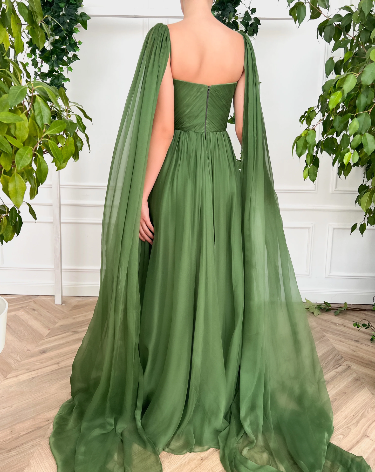 Green V-neck chiffon long prom dress A-line evening dress fg260