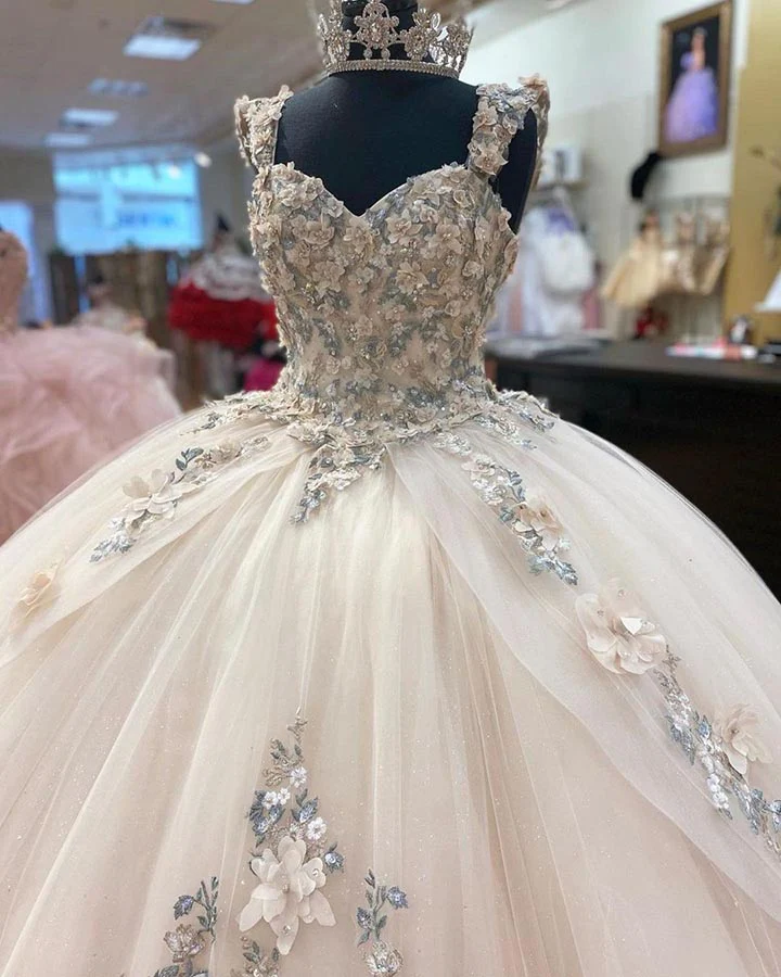 Quinceanera Dresses Lace Applique Beaded Bling Organza Sweet 16 Dress Ball Gown Prom Dress fg888
