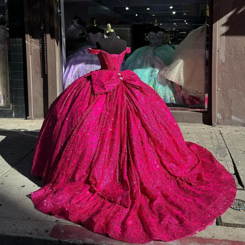 Off Shoulder Quinceanera Dress Luxury Lace Sequin Sweet 16 Ball Gown fg5482
