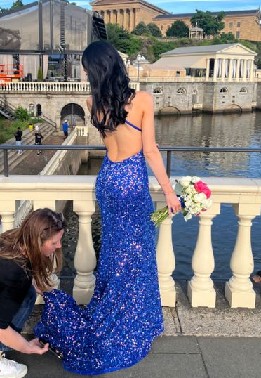 Royal Blue Sequin Mermaid Prom Dresses Evening Party Formal Gowns fg3776