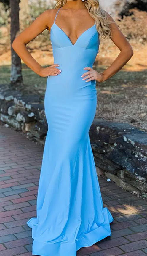 Mermaid Blue Sexy Backless Long Prom Dress fg3768
