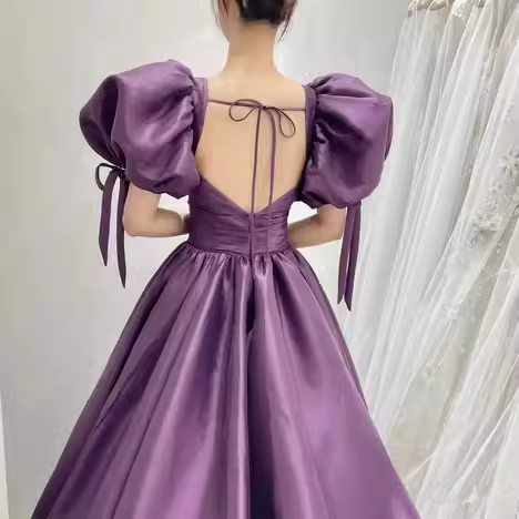 Satin Purple Puffy Sleeves Corset Prom Dress Pageant Party Dress Gala Sweet 16 Quinceanera Gown fg4140