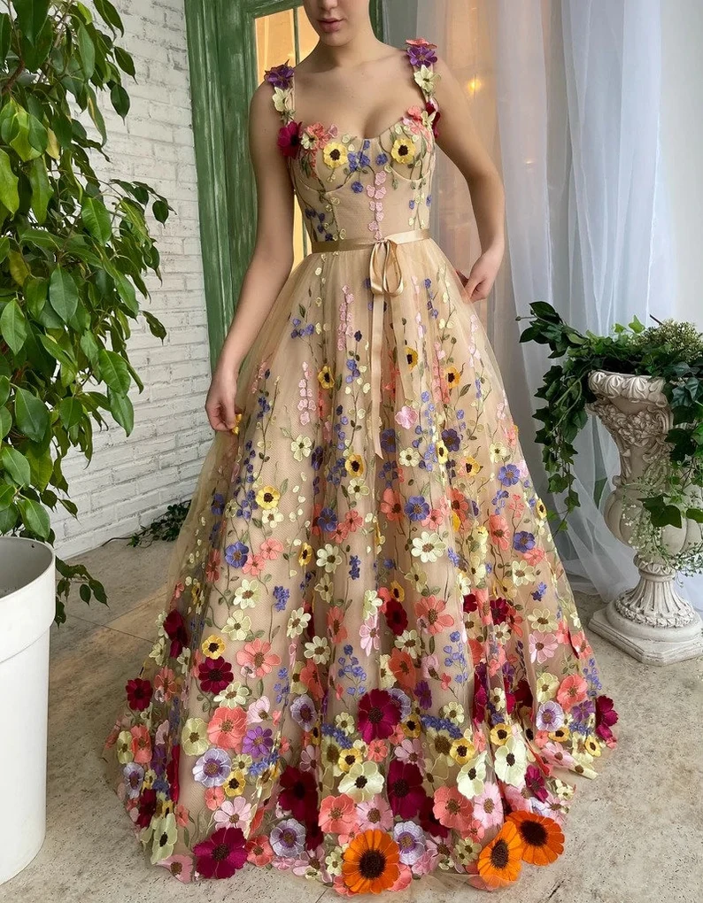 3D Flower Lace Prom Dress Spring Dress fg693