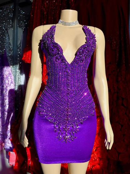 Purple Sheath Short Prom Dresses, Lace Up Homecoming Dresses fg5235