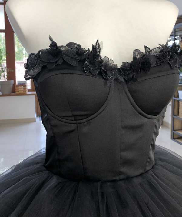 Sweetheart Black Corset Tulle Short Dress Homecoming dress fg3897