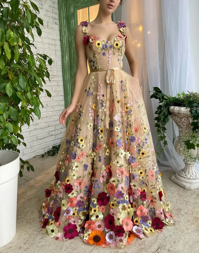 3D Flower Lace Prom Dress Spring Dress fg693