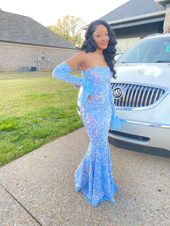 2023 Mermaid Long Blue Prom Dresses Party Dress fg3151