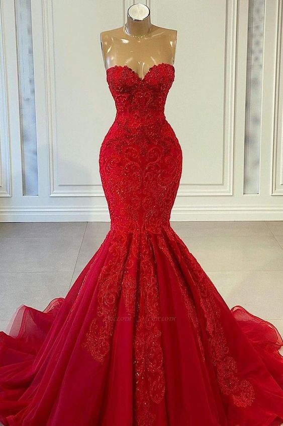 Exquisite Red Sequins Sweetheart Sleeveless Mermaid Prom Dresses fg1871