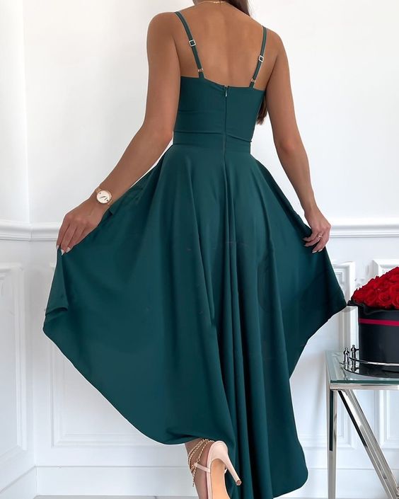 Mesh Insert V-Neck Asymmetrical Party Dress fg2003