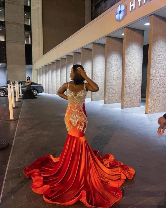 Stunning and Elegant Princess Party Wear Gown Orange Prom Dresses fg1140