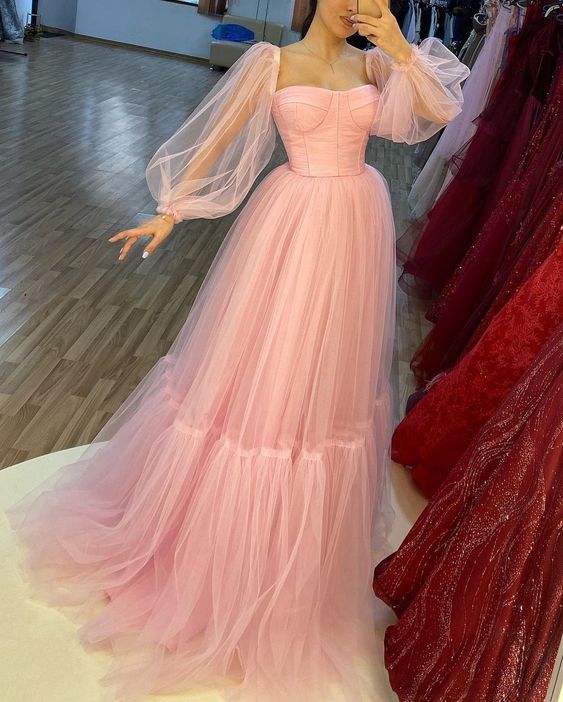 Pink Party Dress, Pretty Handmade Prom Dress fg1819