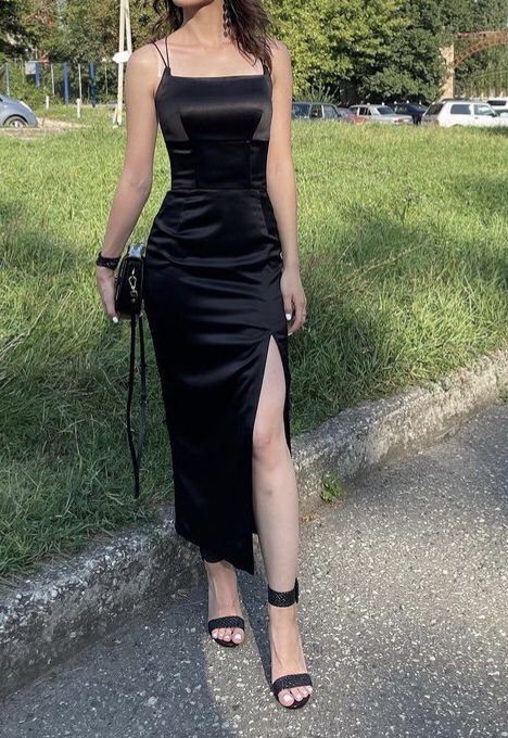 Black Sheath Satin Evening Dresses fg1049