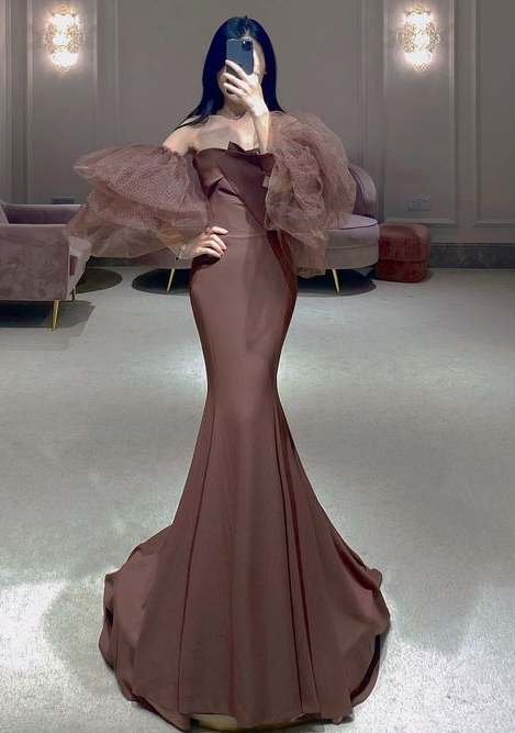 Off The Shoulder Mermaid Brown Evening Party Dresses fg2964
