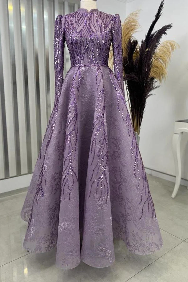 Embroidered Wedding Dress, Muslim Evening Gown Prom Dress fg2664