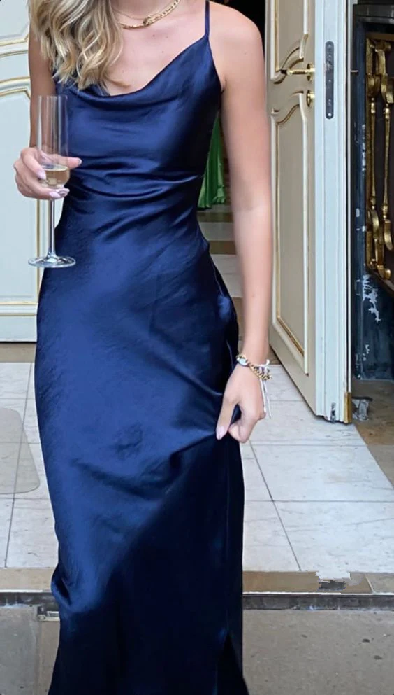 simple blue prom dress,modest evening dresses fg1016
