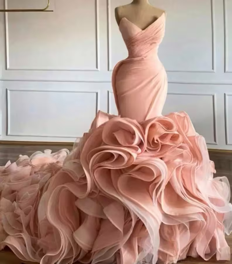 Ruffle rose mermaid wedding dress, bridal gown fg2575