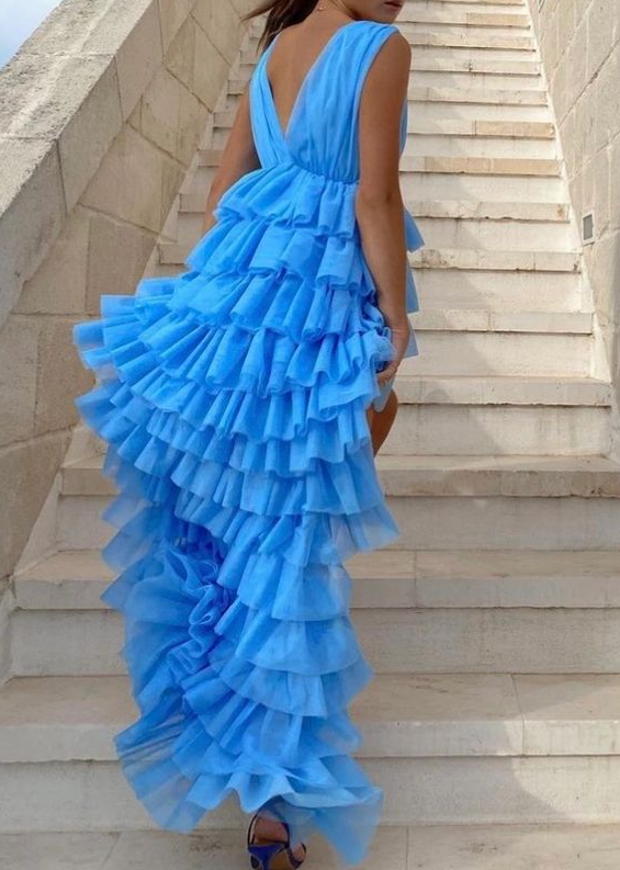 Blue high low prom dress, sexy evening dress fg3274