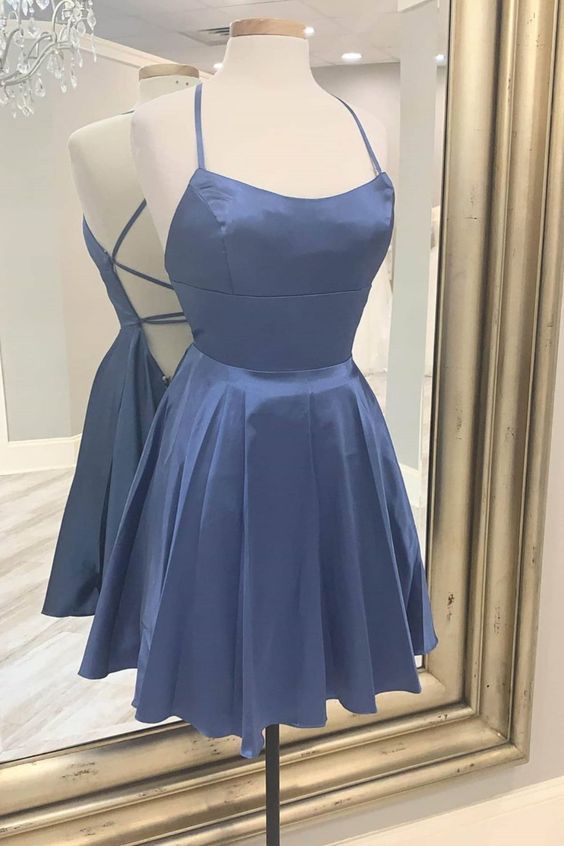 Cute Backless Blue Short Party Dress, Mini Cocktail Dress Homecoming Dresses fg102