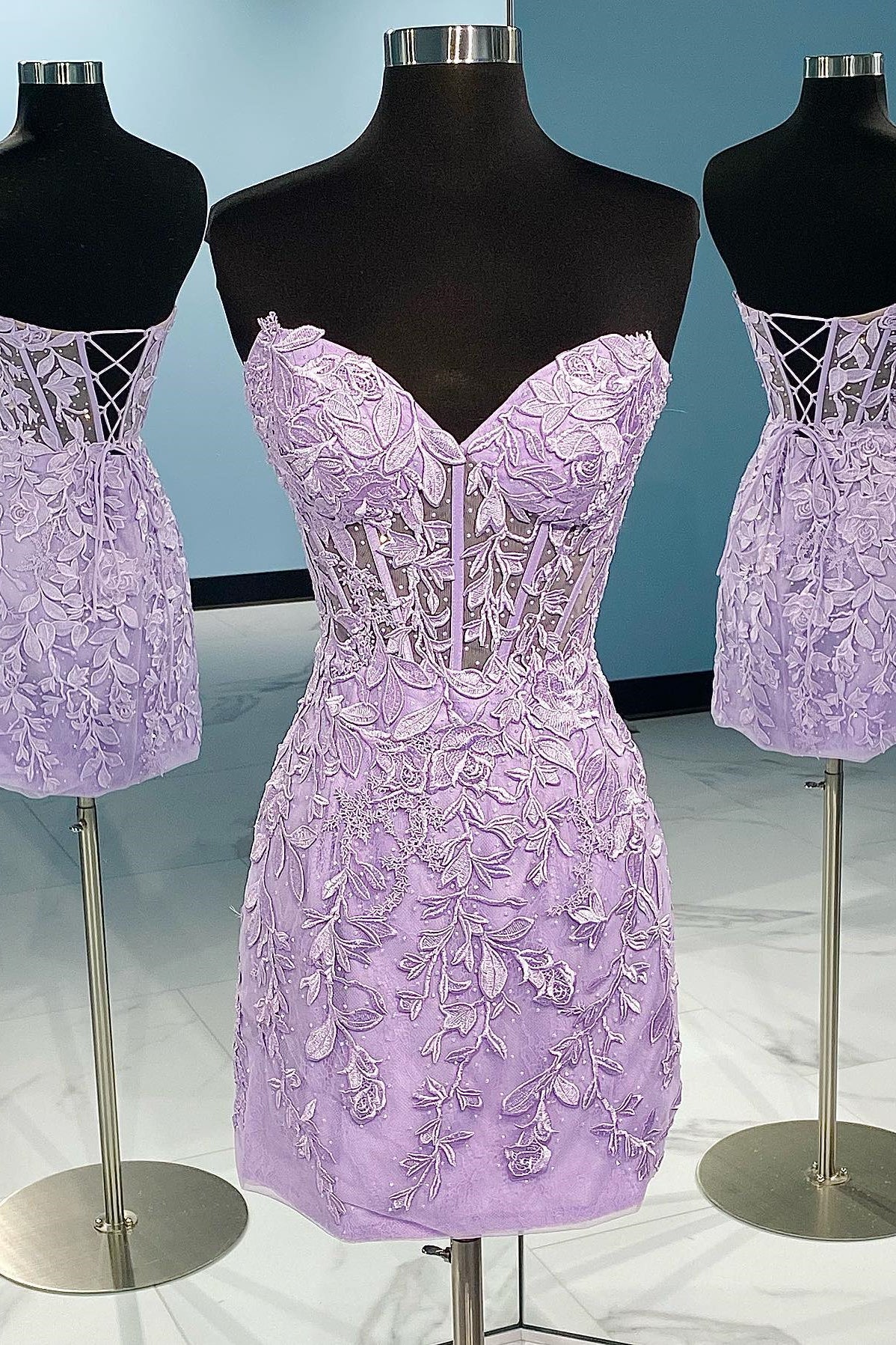 Strapless Lace-Up Bodycon Mini Homecoming Dress fg12