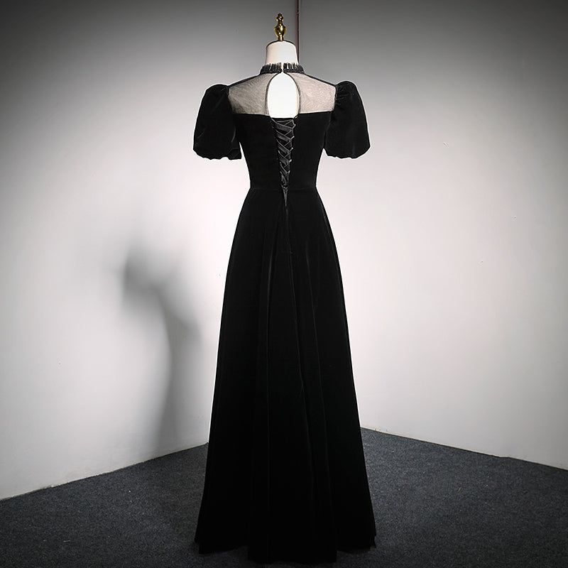 evening dress 2022 spring black puff sleeve long birthday dress prom dress fg131
