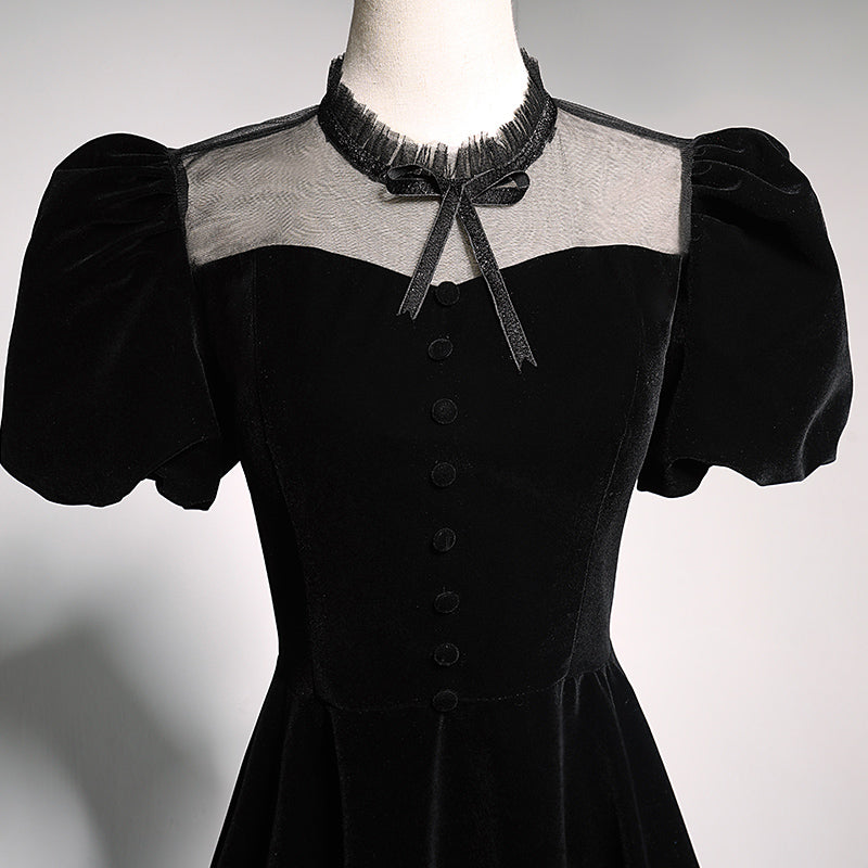evening dress 2022 spring black puff sleeve long birthday dress prom dress fg131