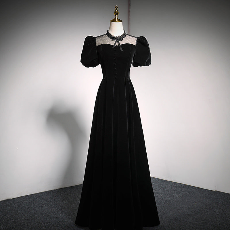 evening dress 2022 spring black puff sleeve long birthday dress prom dress fg131