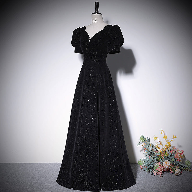 Black evening dress new long velvet prom dress fg146