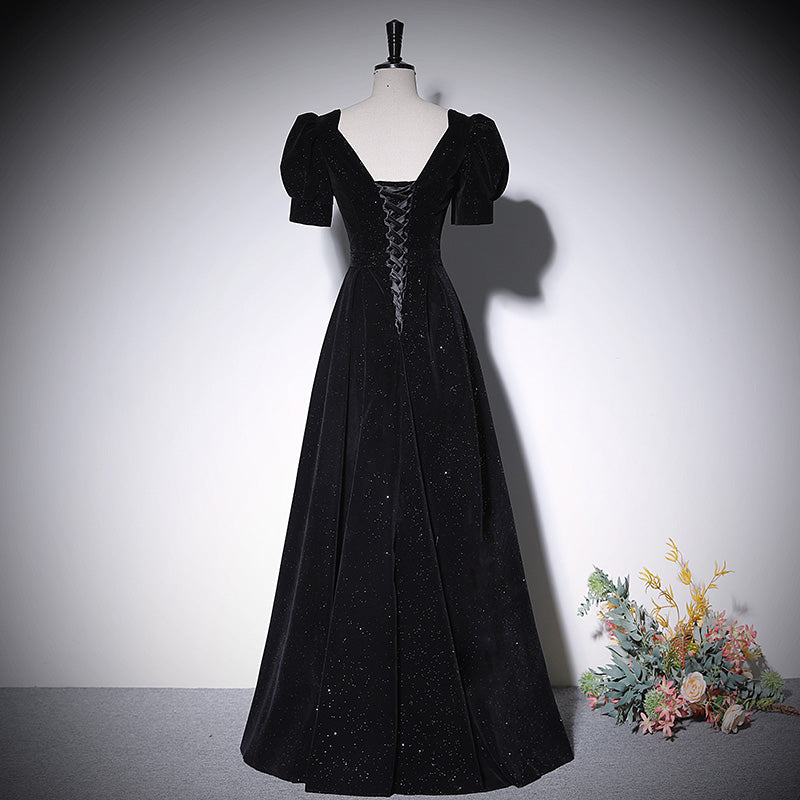Black evening dress new long velvet prom dress fg146