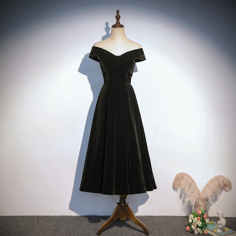 A-line black tea-length evening dress new short prom dress,homecoming dress fg188