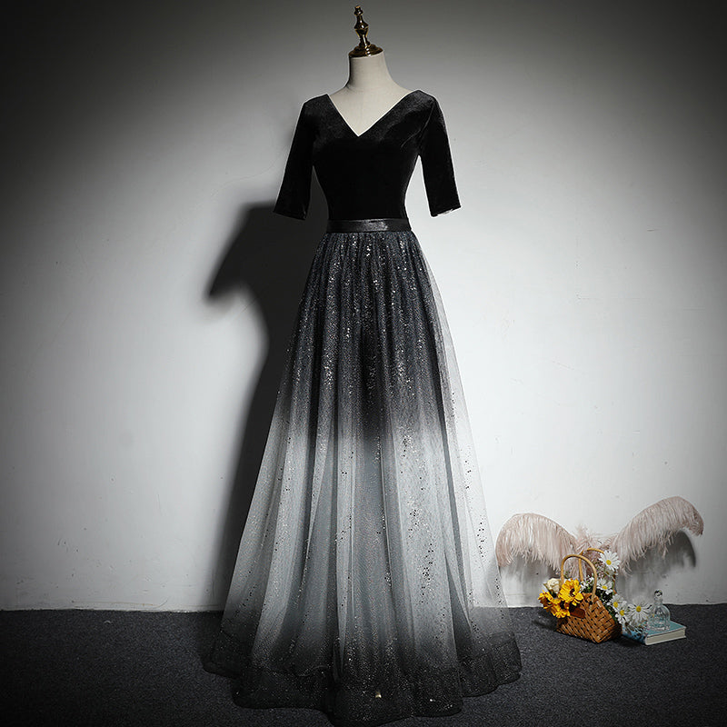 A-line black evening dress new prom dress fg190