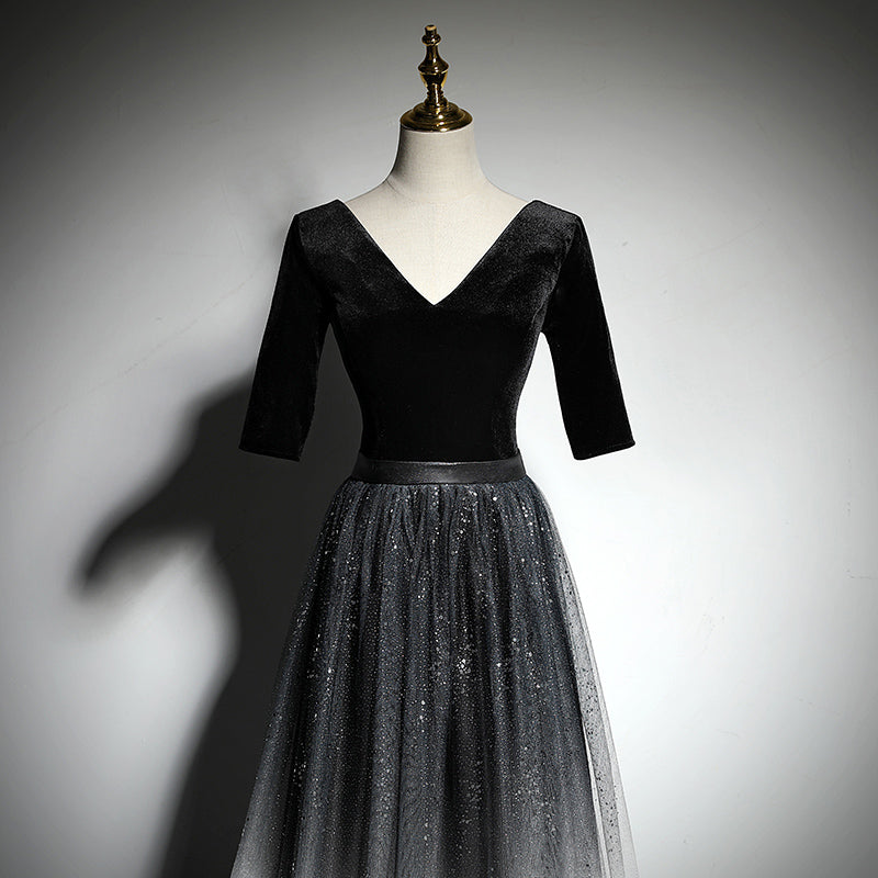A-line black evening dress new prom dress fg190