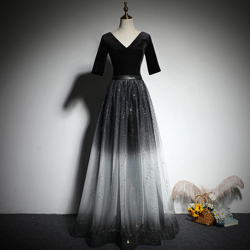 A-line black evening dress new prom dress fg190