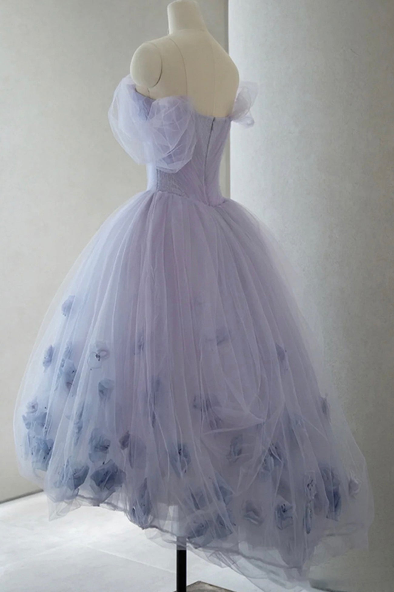 PURPLE TULLE SHORT PROM DRESS A LINE EVENING DRESS fg235