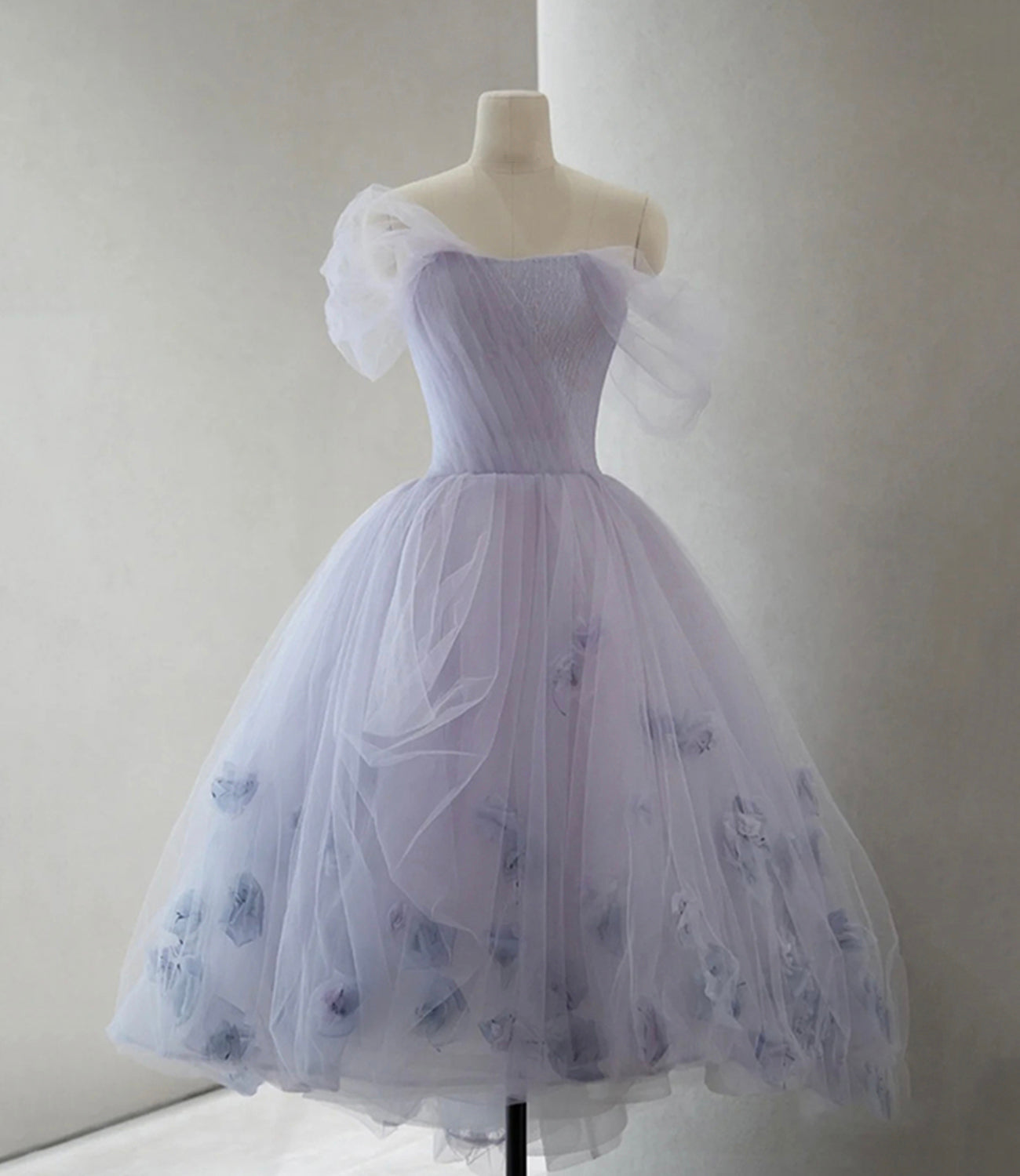 PURPLE TULLE SHORT PROM DRESS A LINE EVENING DRESS fg235