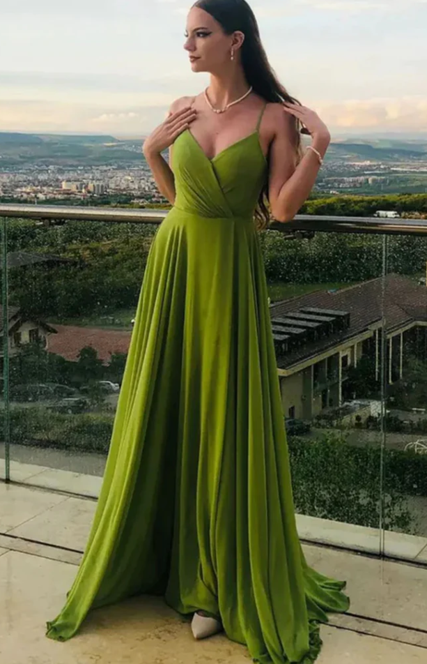 Green long prom dress evening dress fg273
