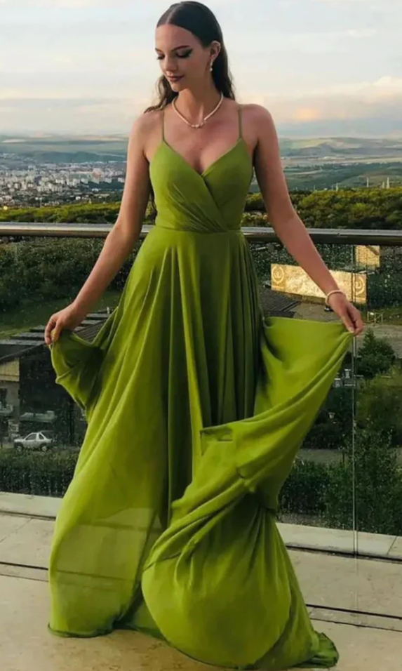 Green long prom dress evening dress fg273