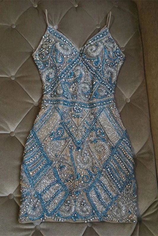 Shinning Crystal Beaded Sheath Short Homecoming Dress fg28