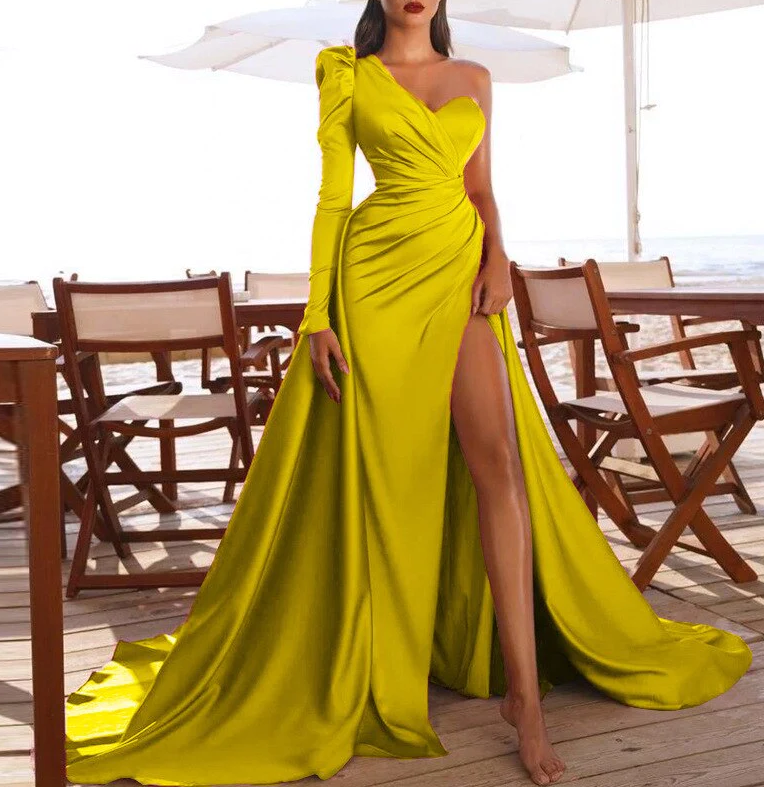 One-shoulder Long Sleeve Cocktail Dress Long Prom Dress Party Dress With Split fg342