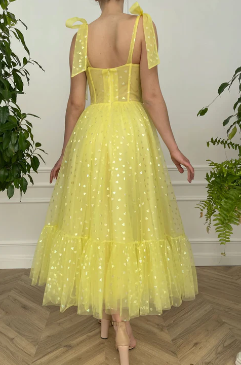 Yellow sweetheart neck tulle short prom dress, yellow evening dress fg428