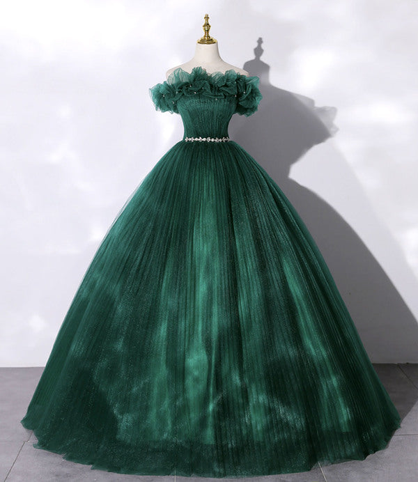 Green tulle long ball gown dress formal dress fg490