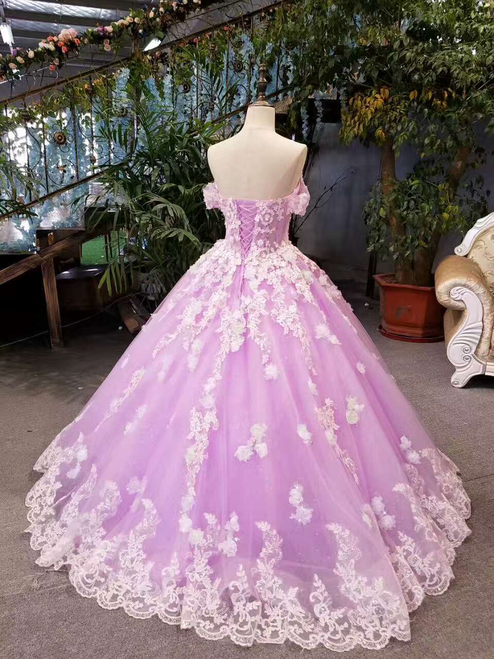 New Arrival Floral Wedding Dresses A-Line Floor Length Lace Up Off The Shoulder Ball Gown With Beads And Appliques fg513