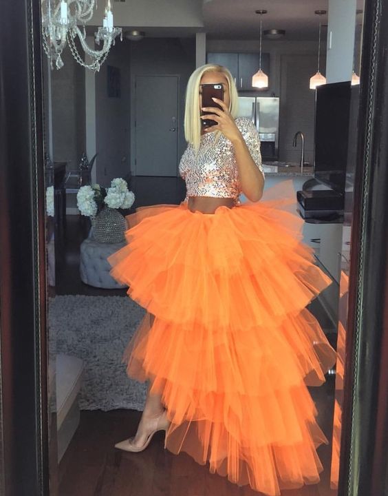 Two Piece Tulle Prom Dress Unique Prom Dress fg566