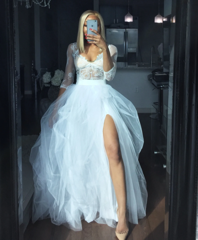 White Lace Tulle Prom Dress Unique Prom Dress fg567