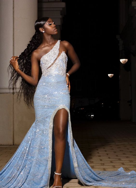 sparkle mermaid sequins long prom dress with slit fg64
