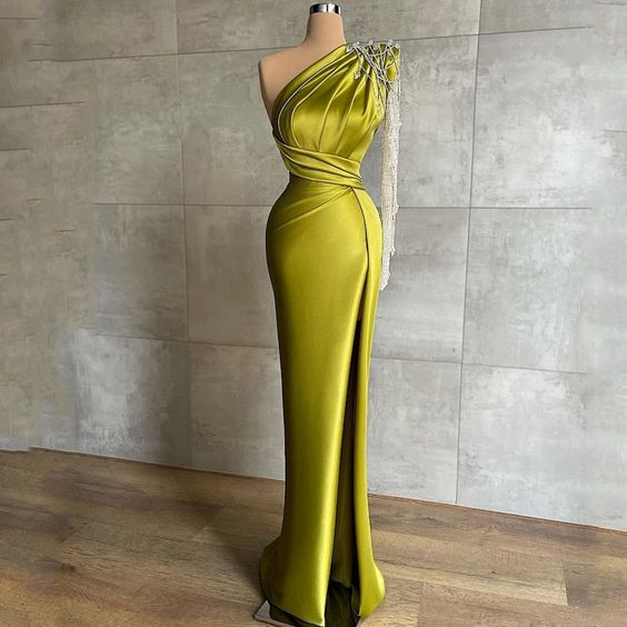 Sexy Beadings One Shoulder Mermaid Dresses Evening Dress fg678