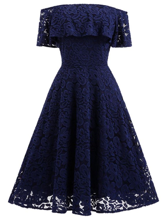Knee-Length Hollow Off Shoulder Short Sleeve Summer Women's Dress fg697