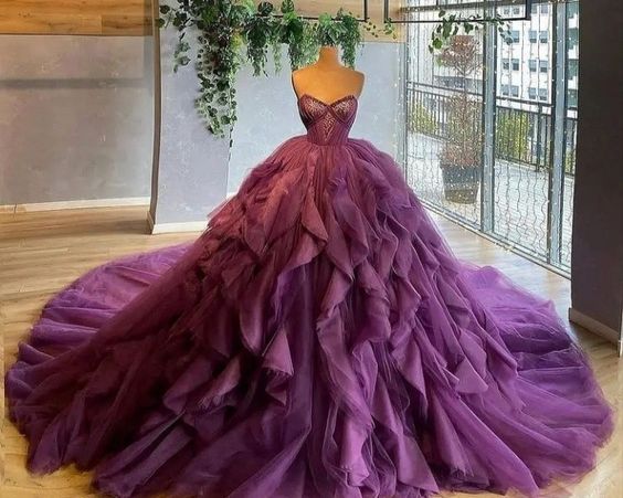 Ball gown purple long prom dress A line evening dress fg706