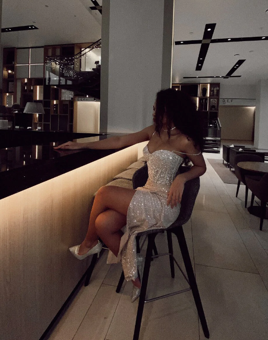 Spaghetti Strap Party dress, Sparkling dress ,Sequin Prom Dress with Slit fg740