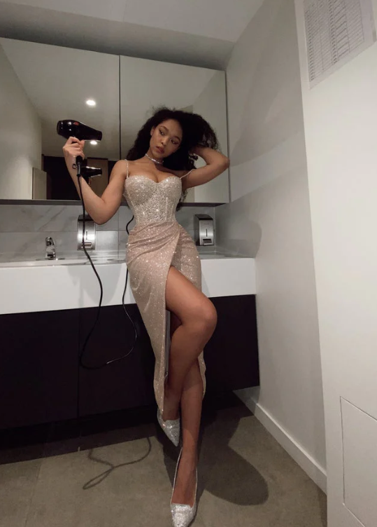 Spaghetti Strap Party dress, Sparkling dress ,Sequin Prom Dress with Slit fg740